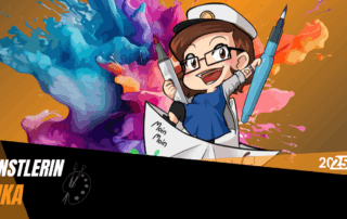 Kuka als Chibi Zeichnung auf einem Papierboot.