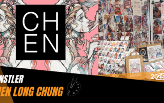 Du siehst Chen Long Chuns Logo links und recht ein paar Ausschnitte von seinem Künstlerstand.