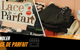 Du siehst Lace de Parfait Logo und Ausschnitte von ihrem Händlerstand.