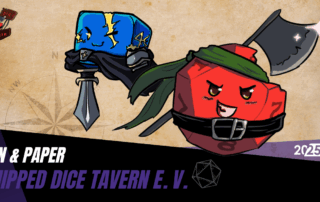 Chipped Dice Tavern Logo und Maskottchen.