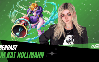Sam Kat Hollmann mit der Manga Figur Lillith aus One Piece.