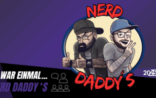 Logo Nerd Daddy‘s auf lila farbendem Hintergrund.