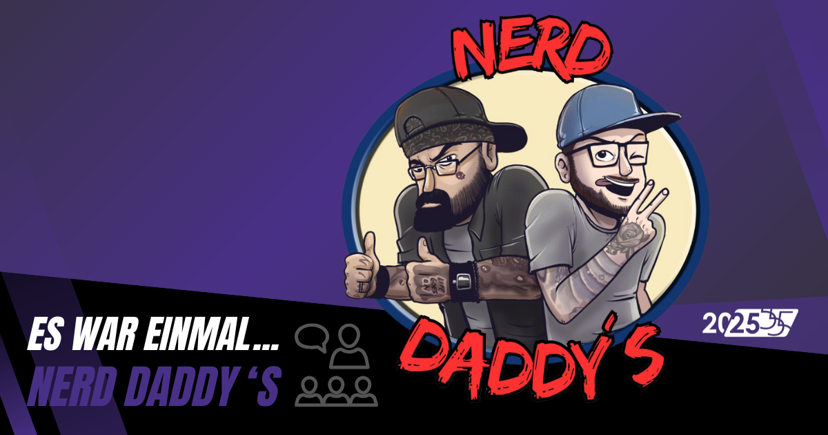 Logo Nerd Daddy‘s auf lila farbendem Hintergrund.