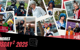 Eine fotocollage verschiedener Cosplayer.