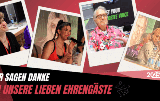 Unsere Ehrengäste in Fotorahmen, von links nach rechts: Tim Kreuer, Devado, Reiner Schöne, Sam Kat
