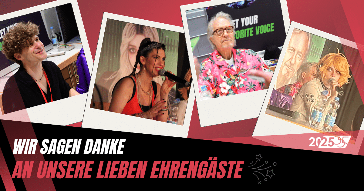 Unsere Ehrengäste in Fotorahmen, von links nach rechts: Tim Kreuer, Devado, Reiner Schöne, Sam Kat