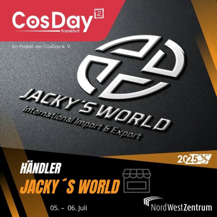 Habt ihr euch schon immer gewünscht, ein Stück eures Lieblings-Animes mit nach Hause zu nehmen? 😍 Jacky’s World macht genau das möglich!

In ihrem Onlineshop, der sich ganz auf Anime und Film spezialisiert hat, bieten sie euch unvergessliche Sammlerstücke! 🌟 Wie zum Beispiel Anime-inspirierte Katanas und Schwerter, die ihr in Metall sowie qualitativ hochwertigem Holz erhält. – perfekt für alle, die ihre Sammlung mit einem authentischen Meisterwerk erweitern möchten! 🗡️💥 

Bevor ihr euch jedoch in die Welt der Waffen und Cosplay-Accessoires stürzt, möchten wir euch gerne noch auf unsere Cosplay- und Waffenregeln hinweisen, damit ihr keine böse Überraschung erlebt! 😌✋ Denn Sicherheit geht vor! Schaut euch die Regeln auf der offiziellen CosDay² Website an: Cosplay- und Waffenregeln, damit alles reibungslos und sicher verläuft! 🚨
Und wenn alles passt? Dann besucht Jacky’s World bei uns vor Ort und lasst euch von ihren einzigartigen Repliken und Sammlerstücken verzaubern! Sie werden im Obergeschoss am Stand mit der Nummer H-210 auf euch warten. ❤️✨

Der CosDay² findet am 5.-6. Juli 2025 in Frankfurt am Main statt!
Tickets gibt es an der Tageskasse oder im Vorverkauf unter cosday.org !
Wir freuen uns auf euch!

#cosday #cosday2025 #event #convention #con #store #merch #merchandise #jackysworld #katanas #special