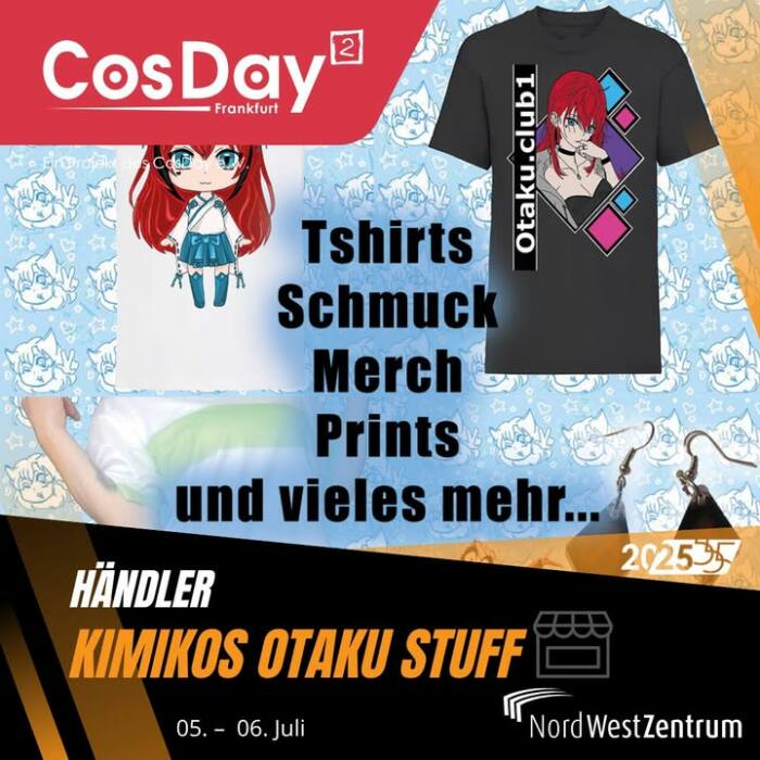 Von Otakus, für Otakus! Kimiko steht für Individualität, Gemeinschaft, Freude und Toleranz! Diese Eigenschaften vertritt sie als Person, wie auch in ihren Produkten selbst. Sozial engagiert sie sich in ihrem eigenen Otaku Club, wo Gleichgesinnte sich connecten können. 

Es gibt einiges bei ihr zu entdecken, wie Stuff für dein Cosplay, Zeichnungen, Cosplayprints und vieles mehr! Auf dem CosDay²  hat sie ebenso eine große Auswahl an Merch. Vorbeischauen lohnt sich!

Der CosDay² findet am 5.-6. Juli 2025 in Frankfurt am Main statt!
Tickets gibt es an der Tageskasse oder im Vorverkauf unter cosday.org !
Wir freuen uns auf euch!

#cosday #cosday2025 #animeconvention #otakulove #kimiko #kimikosotakustuff