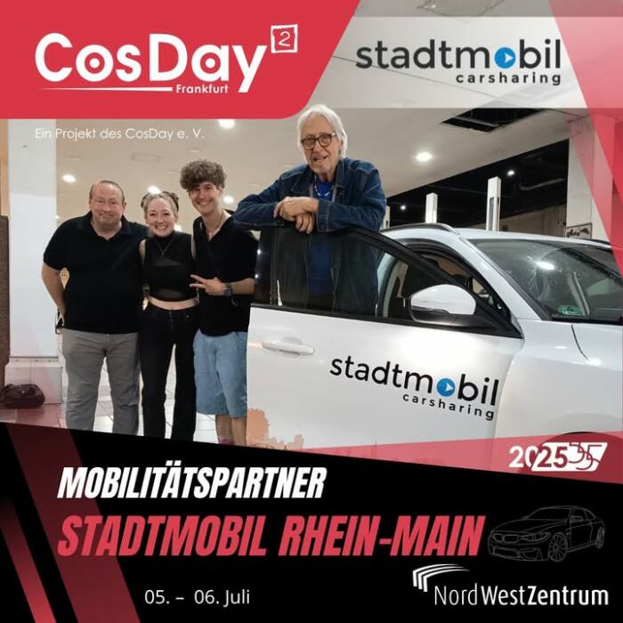 Für das Wochenende konnten wir auf die Unterstützung von Stadtmobil Rhein-Main bauen.💕 Mit einem der Autos konnten wir unsere Materialien und Einkäufe für die Con transportieren, während wir mit dem anderen unsere lieben Ehrengäste sicher von A🏢 nach B🏢 gebracht haben. Liebe Stadtmobil Rhein-Main, ebenso im Namen von unseren Ehrengästen bedanken wir uns herzlich für eure Unterstützung. Wir hoffen, euch nächstes Jahr wieder dabei zu haben. 🙌

Der CosDay² fand am 5.-6. Juli 2025 in Frankfurt am Main statt!
Wir hoffen, euch liebe Besucher:innen beim nächsten CosDay² wiederzusehen!

#cosday #cosday2025 #event #animecon2025 #sponsor 
#stadtmobil_Rhein_Main #stadtmobil #carsharing