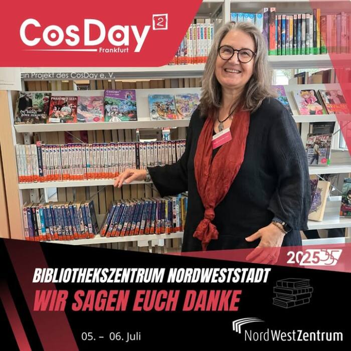 🌟 Ein riesiges Dankeschön an die Stadtbücherei Frankfurt am Main   🌟

Dank euch konnten wir auf dem CosDay² tolle Programmpunkte auf die Beine stellen! 🧡

🧵Die Stoffdeale war mit einer Cosplay - Repair Station vor Ort - für schnelle Hilfe bei kleinen Notfällen 
🀄 Mahjong - das spannende Steinspiel konnte direkt mit viel Freude ausprobiert werden
🎲 Pen & Paper Runden mit der Chipped Dice Tavern entführten uns in fantastische Welten! 

Ein besonderer Dank geht auch an das engagierte Team der Stadtbücherei Frankfurt - euer Support war Gold wert! 🙏✨

💛 Ebenfalls wollen wir uns auch bei den Leuten bedanken, die für einen Raum der Ruhe und Unterstützung gesorgt haben, euer Einsatz war unschätzbar wertvoll. Ihr wart da, wenn jemand Hilfe gebraucht hat, ob bei unangenehmen Situationen oder einfach für einen Moment Ruhe. Danke für eure Aufmerksamkeit und euer Herz! 🫶

Übrigens: auch außerhalb des CosDay² bietet die Stadtbücherei spannende Veranstaltungen – reinschauen lohnt sich! 📚💬 

🔹🔹🔹Pen & Paper🔹🔹🔹
Bereit für ein episches Abenteuer voller Magie, Monster und vielleicht ein paar aberwitzige Momente? Kommt zur Tiny Dungeon Runde, wo wir in einer Fantasy-Welt gemeinsam Rätsel knacken, Schätze plündern und uns vor den Gefahren drücken – äh, wir meinen natürlich: Mutig gegen das Böse kämpfen! Egal ob frischgebackener Held oder erfahrener Veteran, jeder ist herzlich willkommen, um mit Pen & Paper spannende Welten zu entdecken!

Freitag, 5.9.2025  | 16.30 – 18.30 Uhr | Bibliothekszentrum Nordweststadt | mit Anmeldung | ab 16 Jahren

🔹🔹🔹Ada Lovelace Day – Code-Factory-Parcours🔹🔹🔹
Wir erstellen mithilfe der Online-Plattform Open Roberta kleine Programme und steuern so unsere humanoide Roboter Dame Ada durch einen spannenden Parcours in der Bibliothek.

Dienstag, 14.10.2025 | 15 – 16.30 Uhr | Bibliothekszentrum Nordweststadt | ohne Anmeldung | Robotics & Coding ab 8 Jahren

#cosday #cosday2025 #event #anime #convention #nwz #stadtbibliothek #bibliothekszentrumnordweststadt